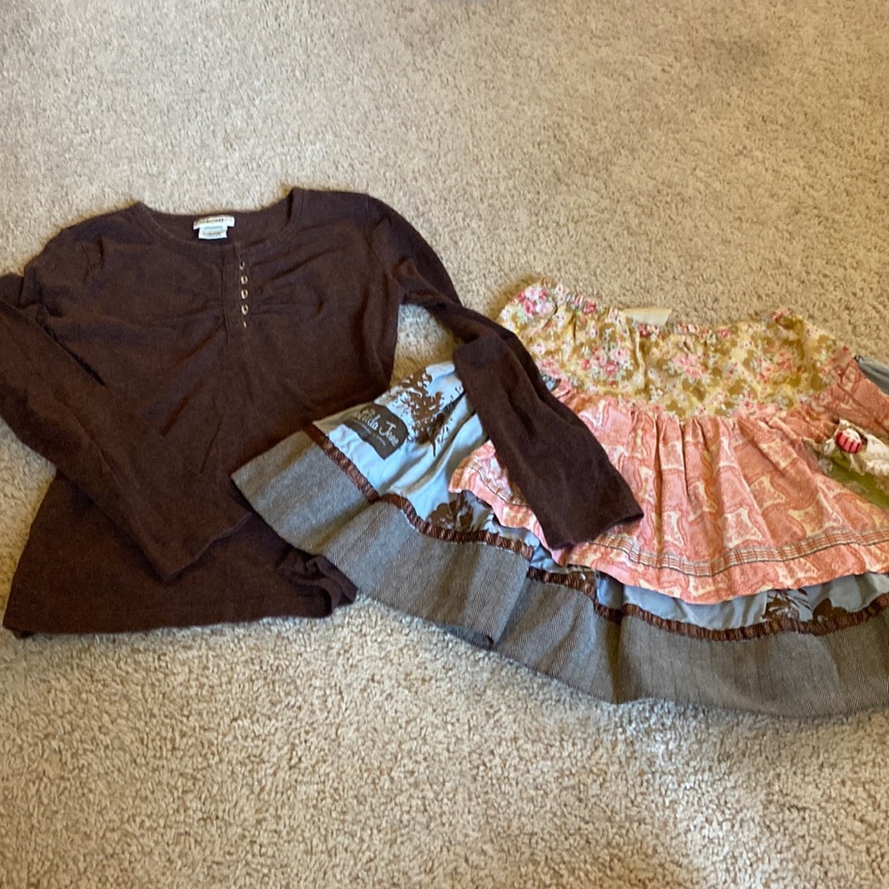 Fall outfit with Matilda Jane apron skirt